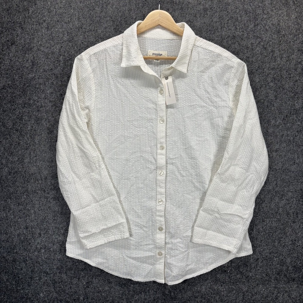 Anthropologie Porridge Shirt Womens Small Seersucker Long Sleeve Y2K White New
